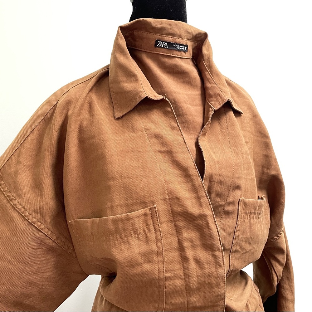 Zara Utility Jacket Romper in Warm Brown - Picture 3 of 9